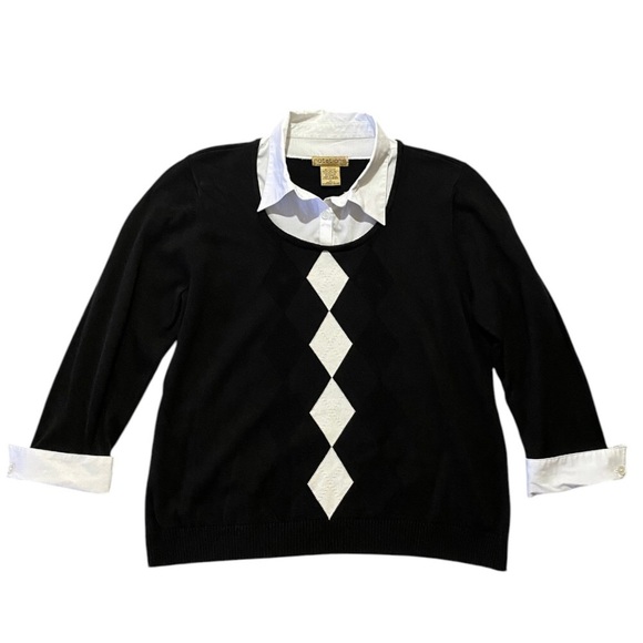 Vintage Argyle Sweater Vest Layered Collared Shirt XL Preppy Academia Y2K Retro - Picture 1 of 9